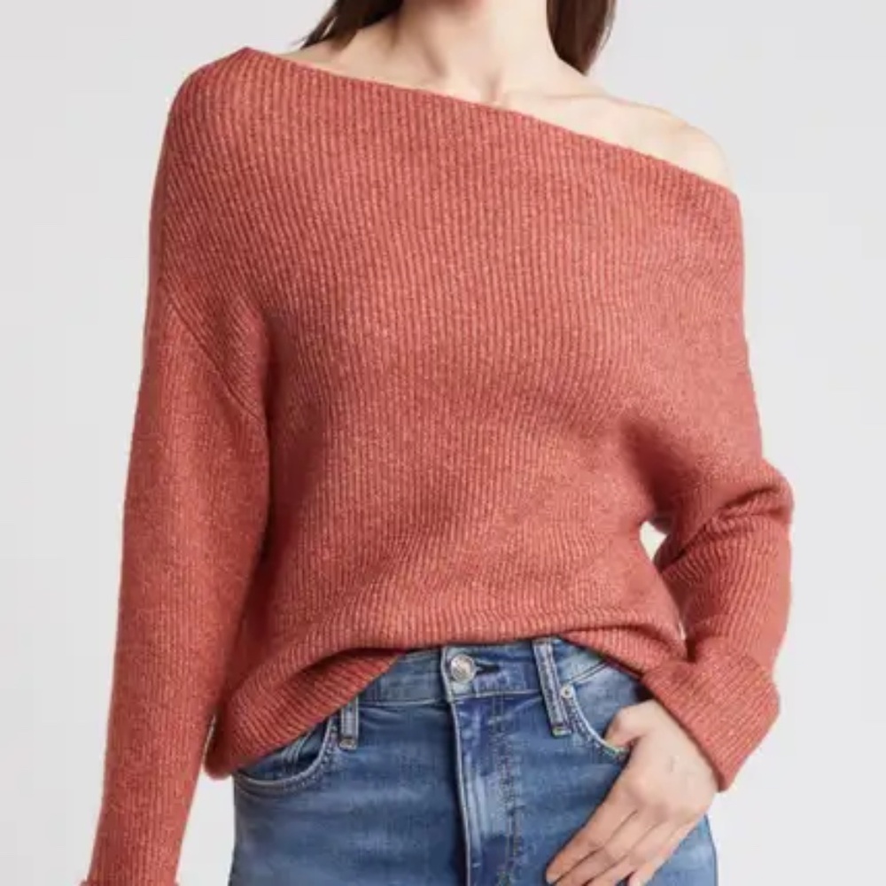 Treasure & Bond Rust one shoulder rib Sweater